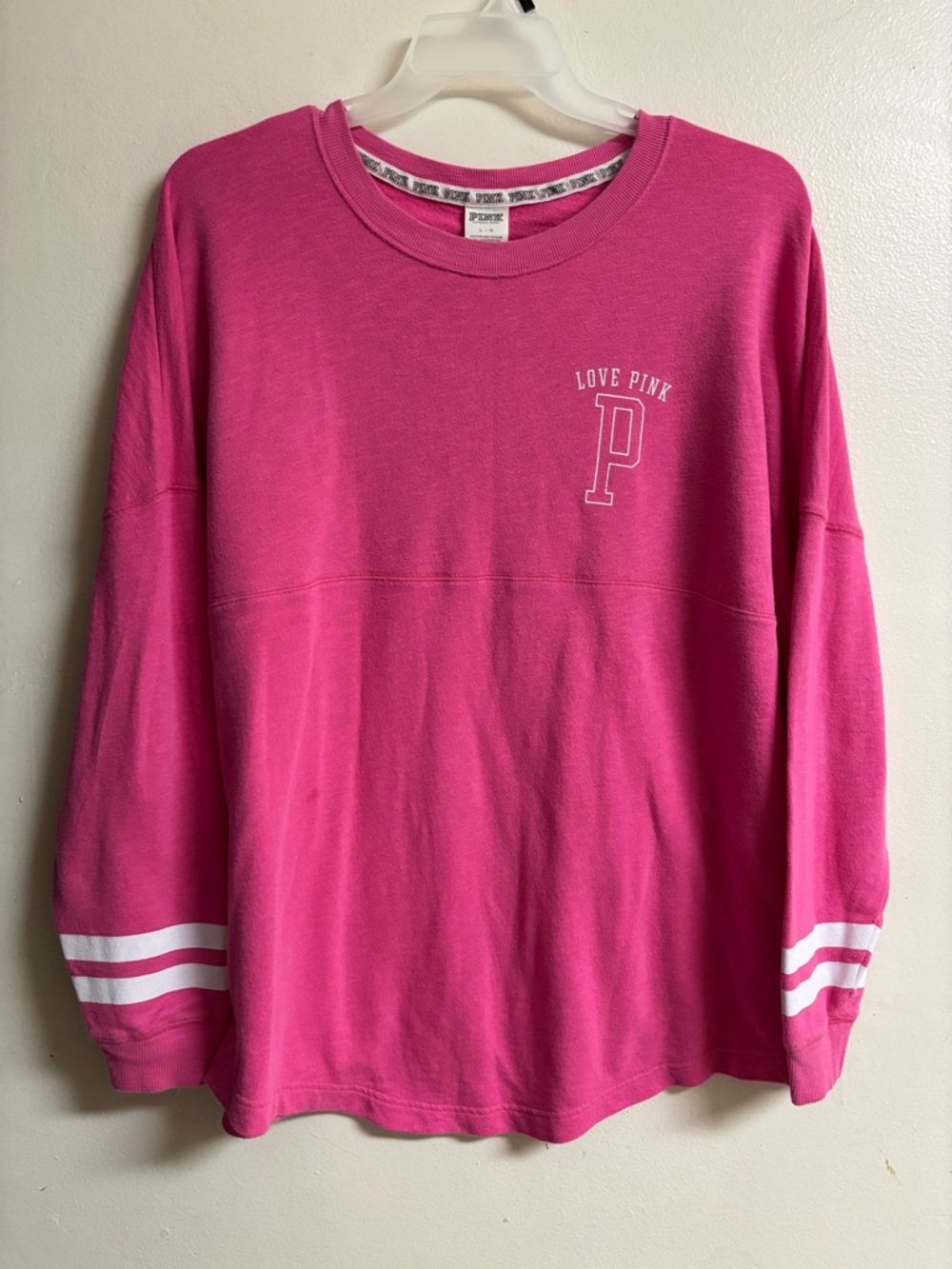 PINK Victoria's Secret Girls' Long Sleeve Crewneck Shirt - Hot Pink